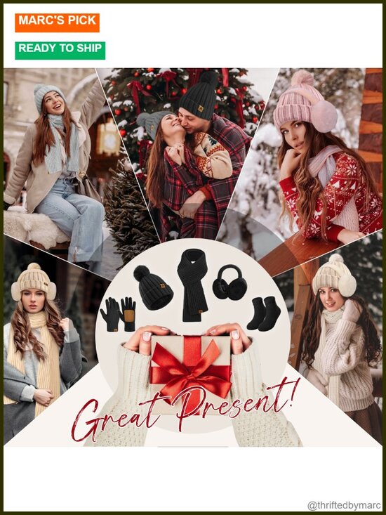 Cozy Winter Accessories Set Beanie Scarf Gloves Ear Muffs Socks Touchscreen main image 5
